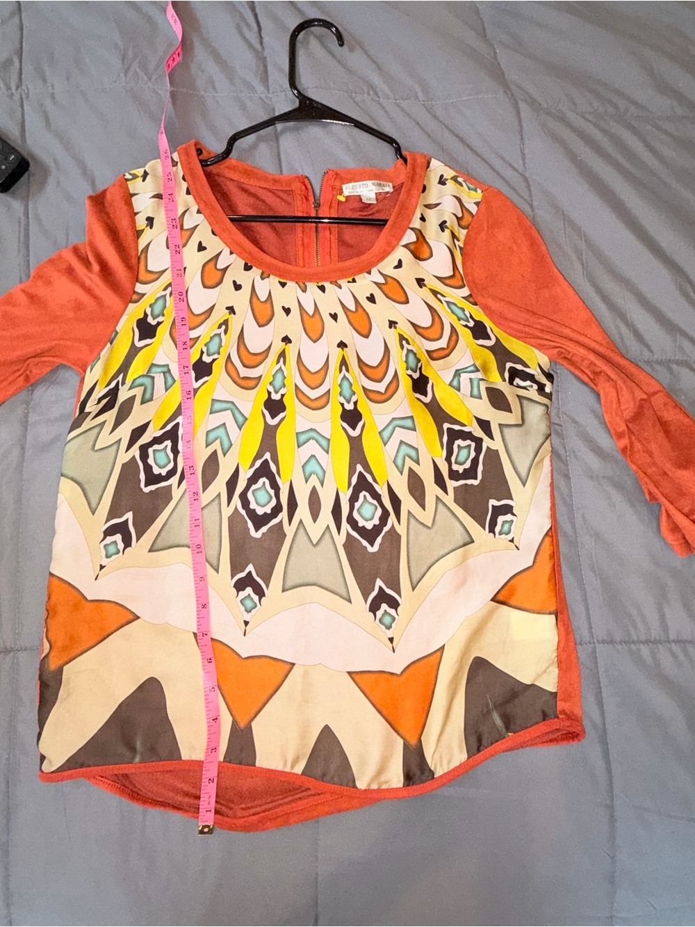 Alberto Makali Women’s Medium Abstract Print 3/4 Sleeve Blouse Orange M - Picture 6 of 6